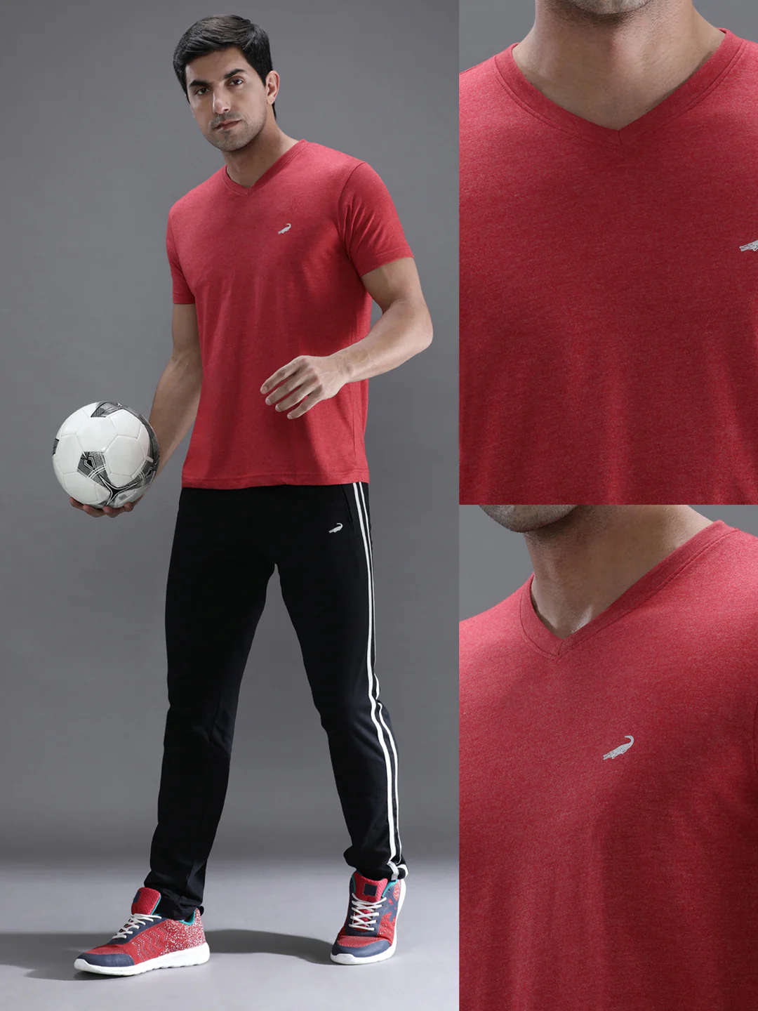 Casual Red Melange Solid T-Shirt