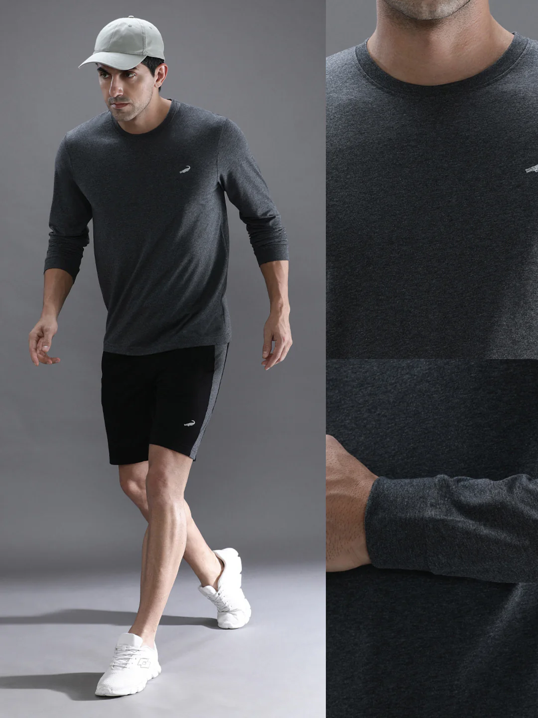 Casual Charcoal Melange Grey Solid T-Shirt