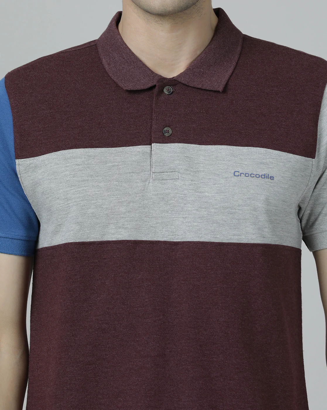 Grey Melange Colourblocked Polo T-Shirt