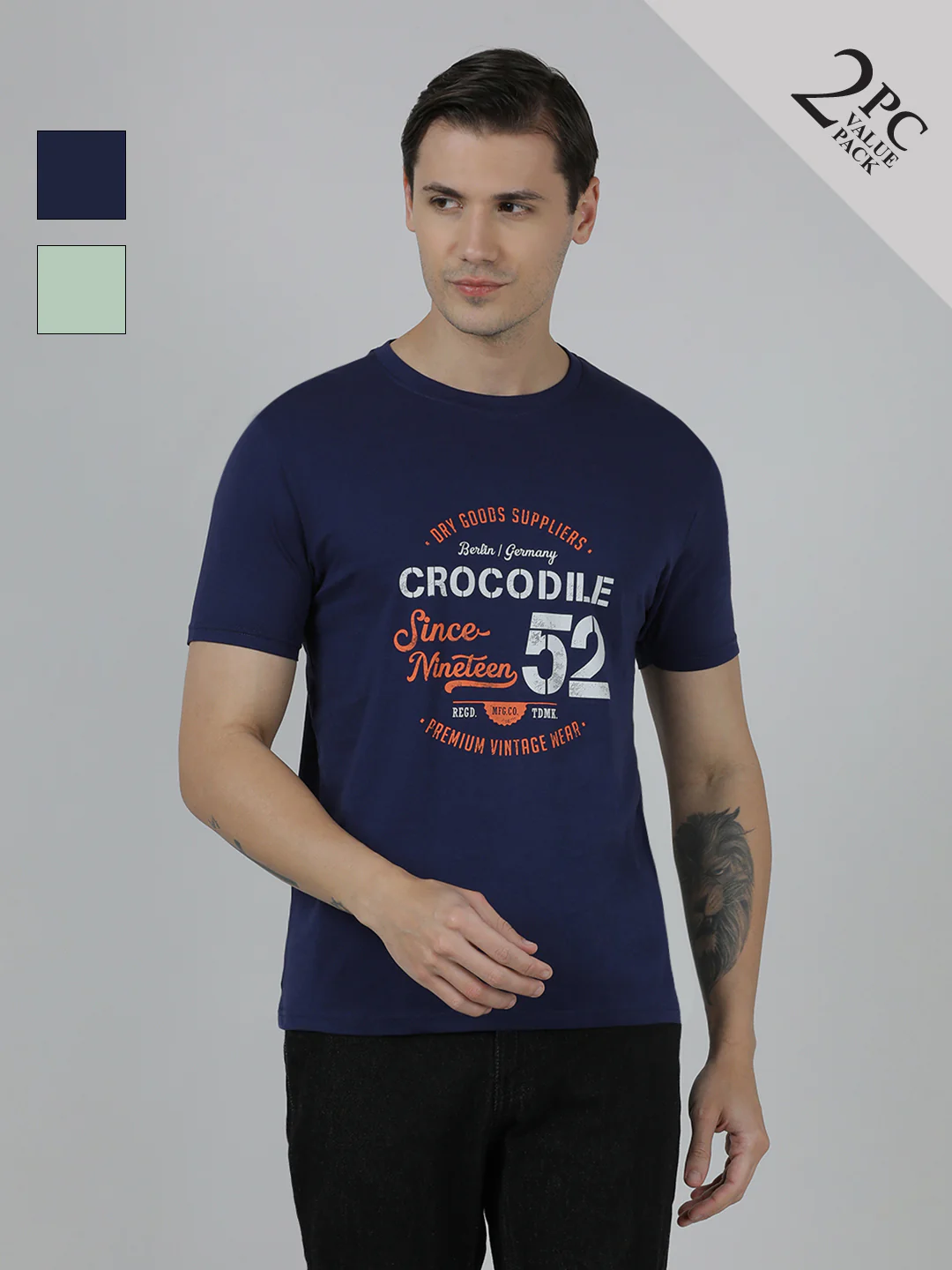 Typography Printed Slim Fit Cotton Pack Of 2 T-shirts