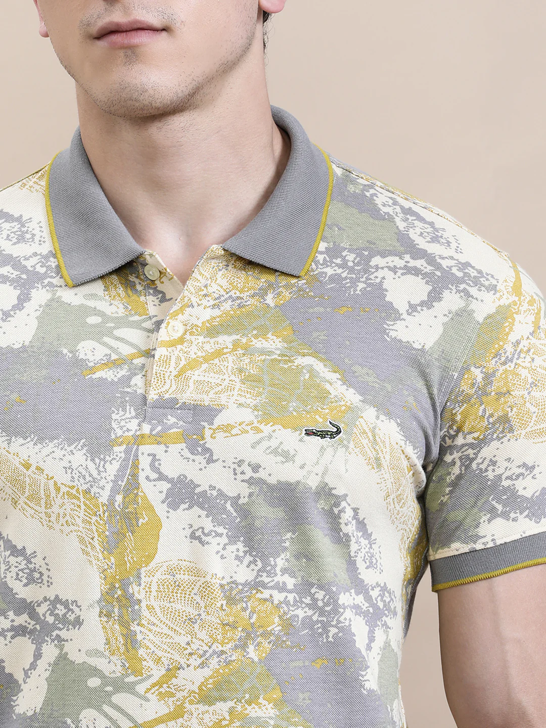 Slim Fit Beige AOP T-Shirt