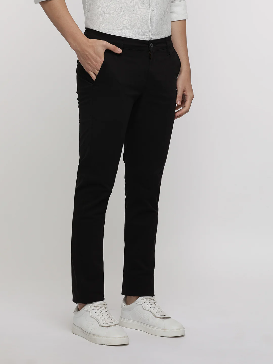 Black Peached Plain Stretch Trousers