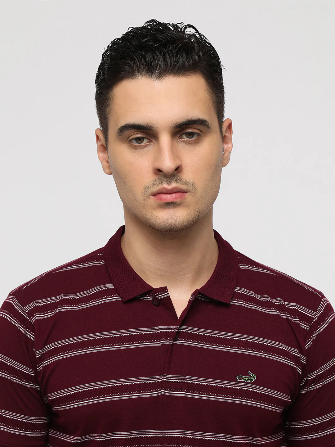 Popcorn Jaquard Striper Polo T-Shirt in Maroon