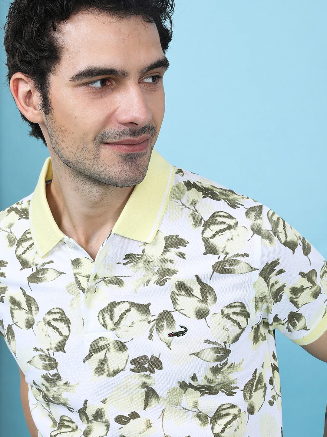 Tropical Grunge All Over Print Polo Shirt In Light Yellow