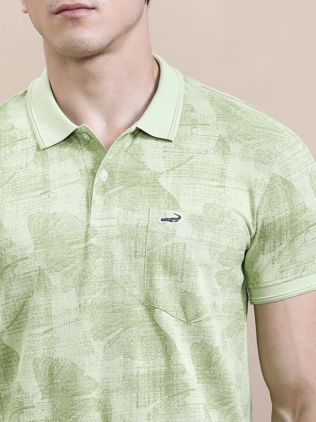 All Over Leaf Print Slim Fit Polo