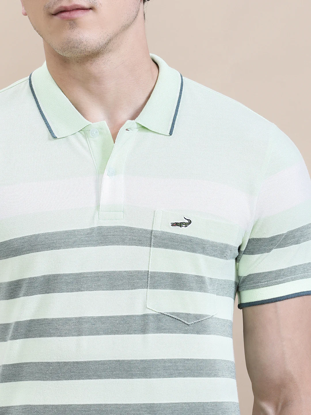 Green Birdseye Engineered Stripe Slim Fit Polo