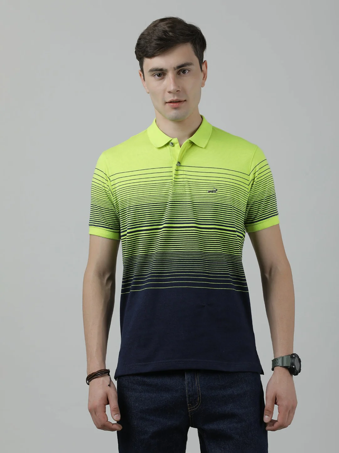 Casual Striped Polo T-Shirt Blue