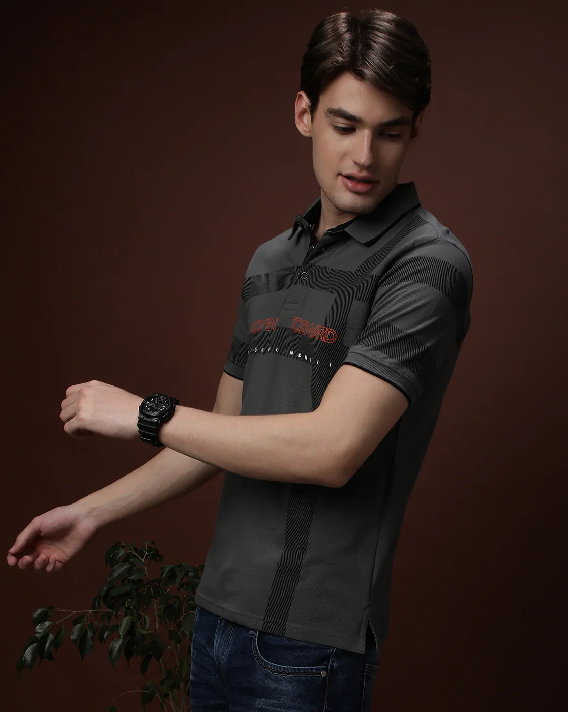 Kombu Green Printed Casual Polo T-Shirt