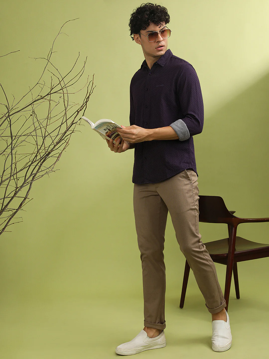 Wine Brown Printed Full Sleeve 100% Cotton Shirt