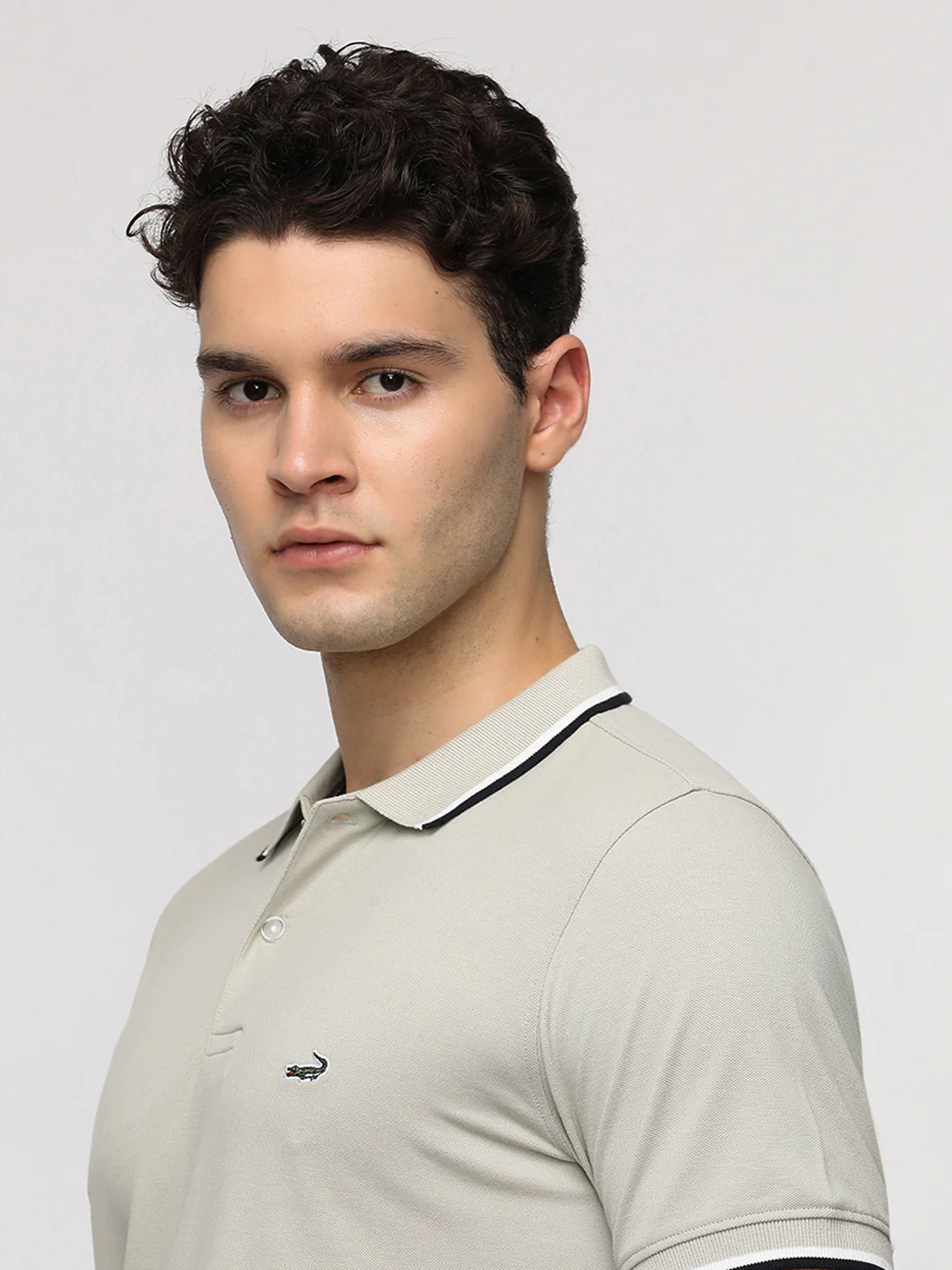 Solid Strecth Polo T-Shirt in Oatmeal