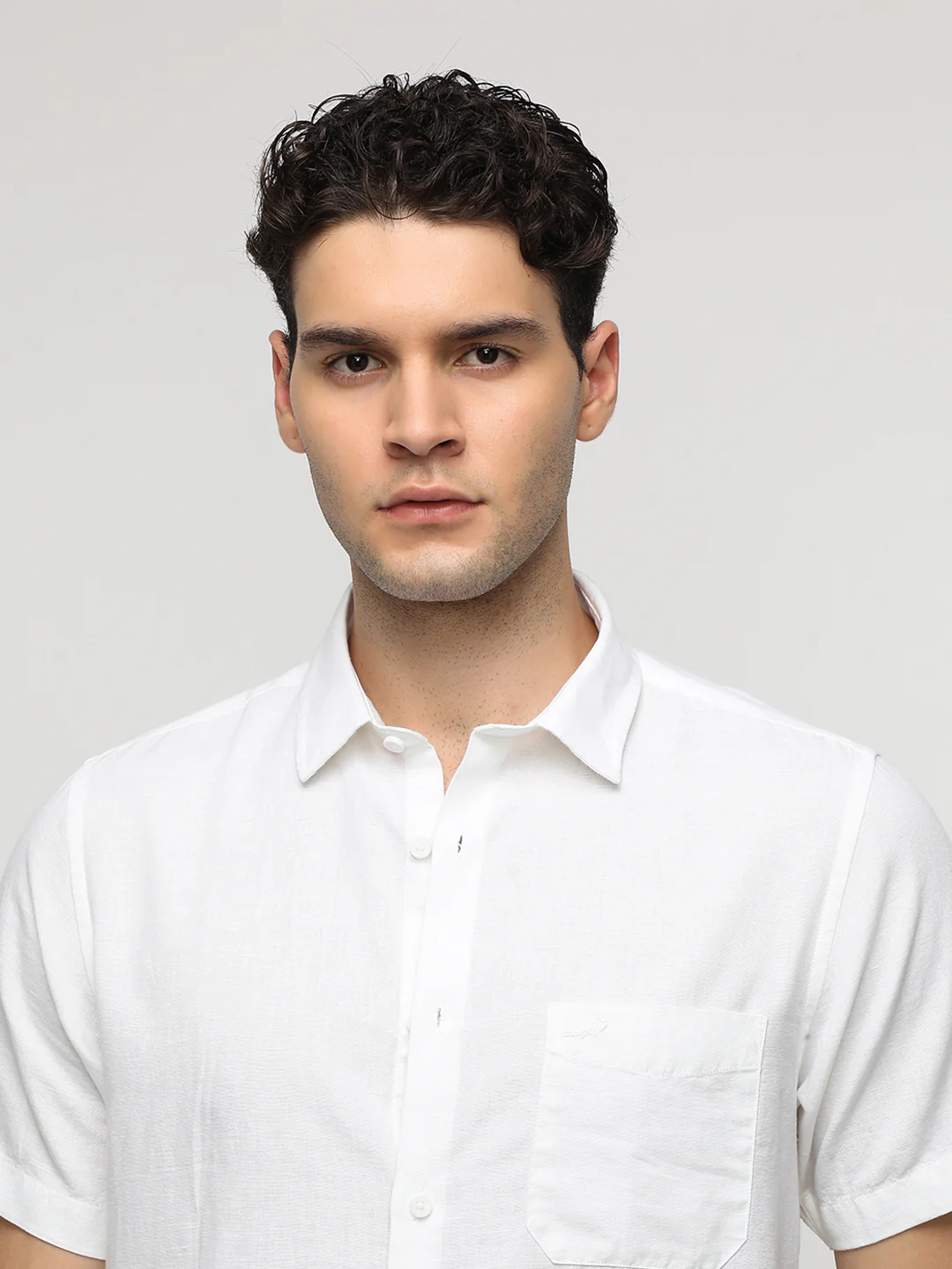 White Linen Blend Plain Shirt