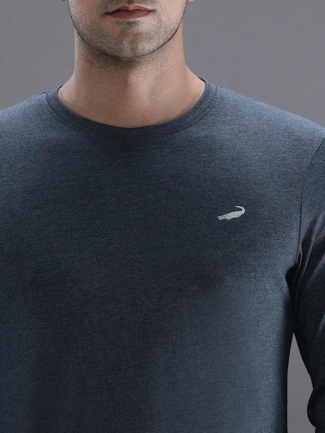 Denim Melange Casual Blue Solid T-Shirt