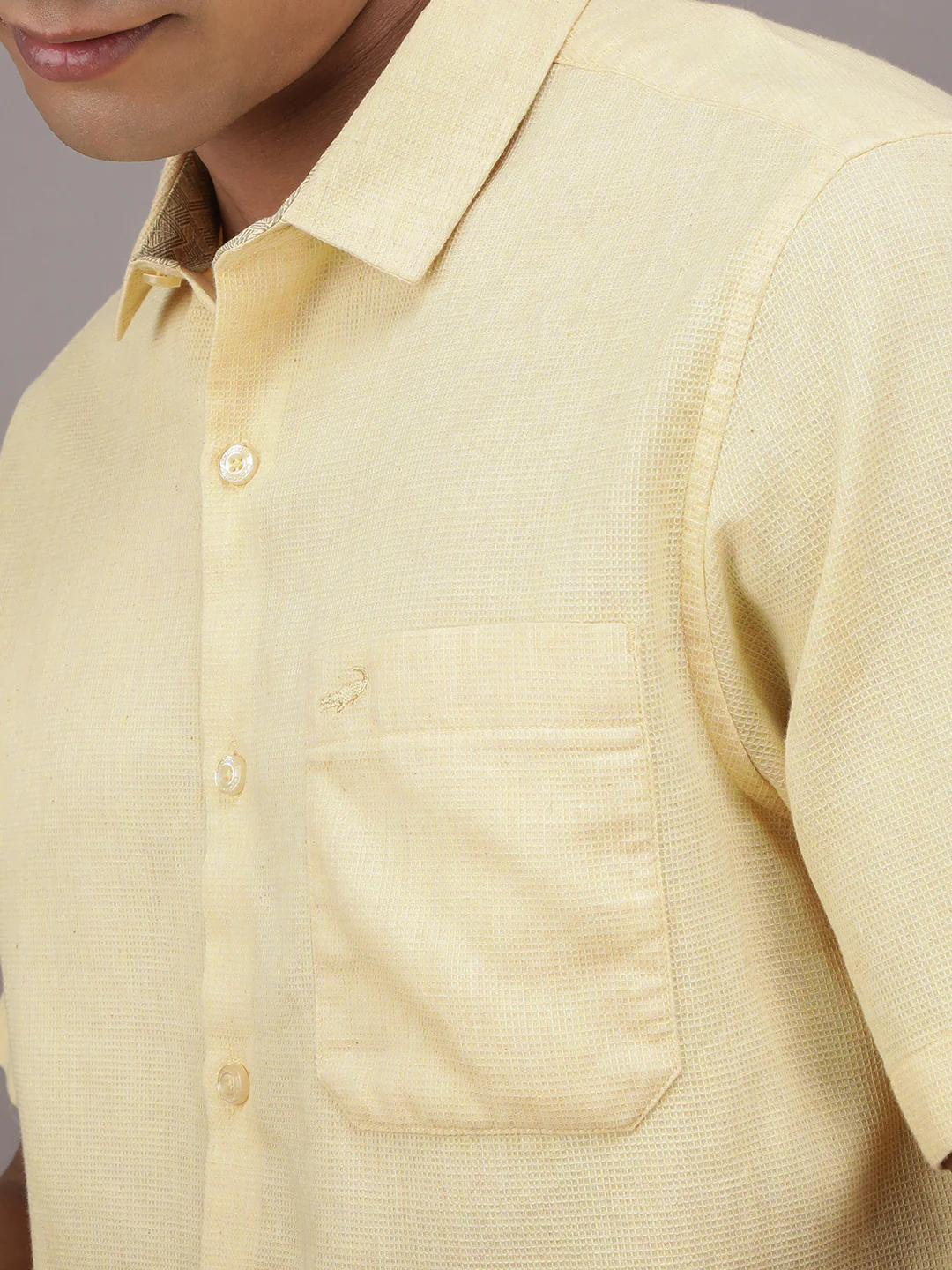 Yellow Solid Half Sleeve 100% Cotton Shirt