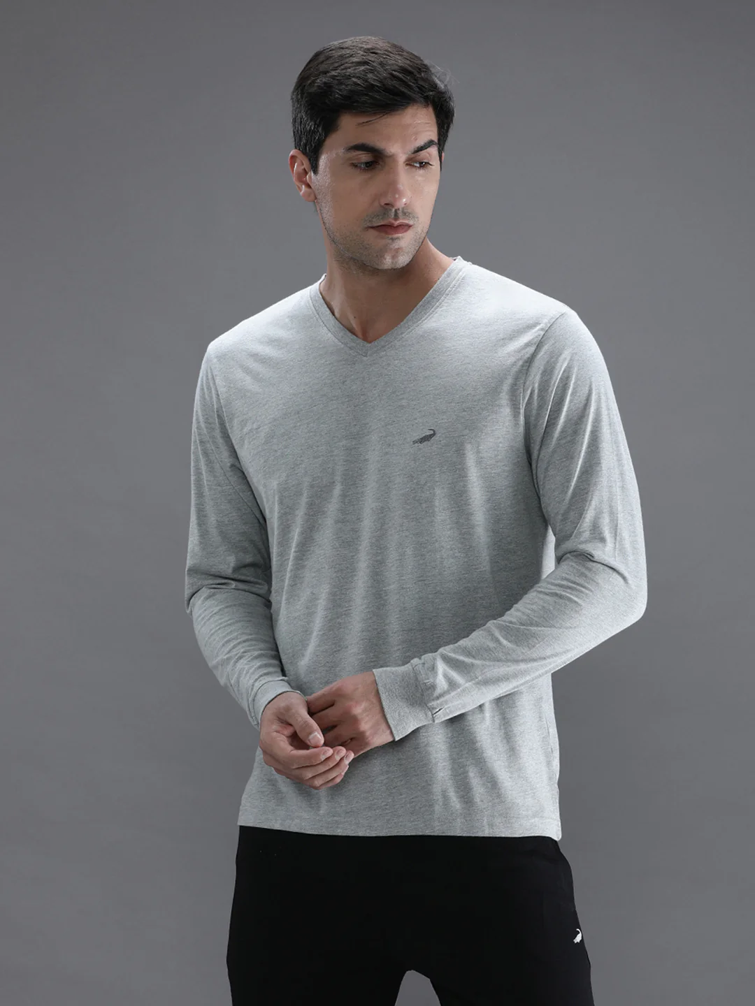 Grey Melange Solid T-Shirt