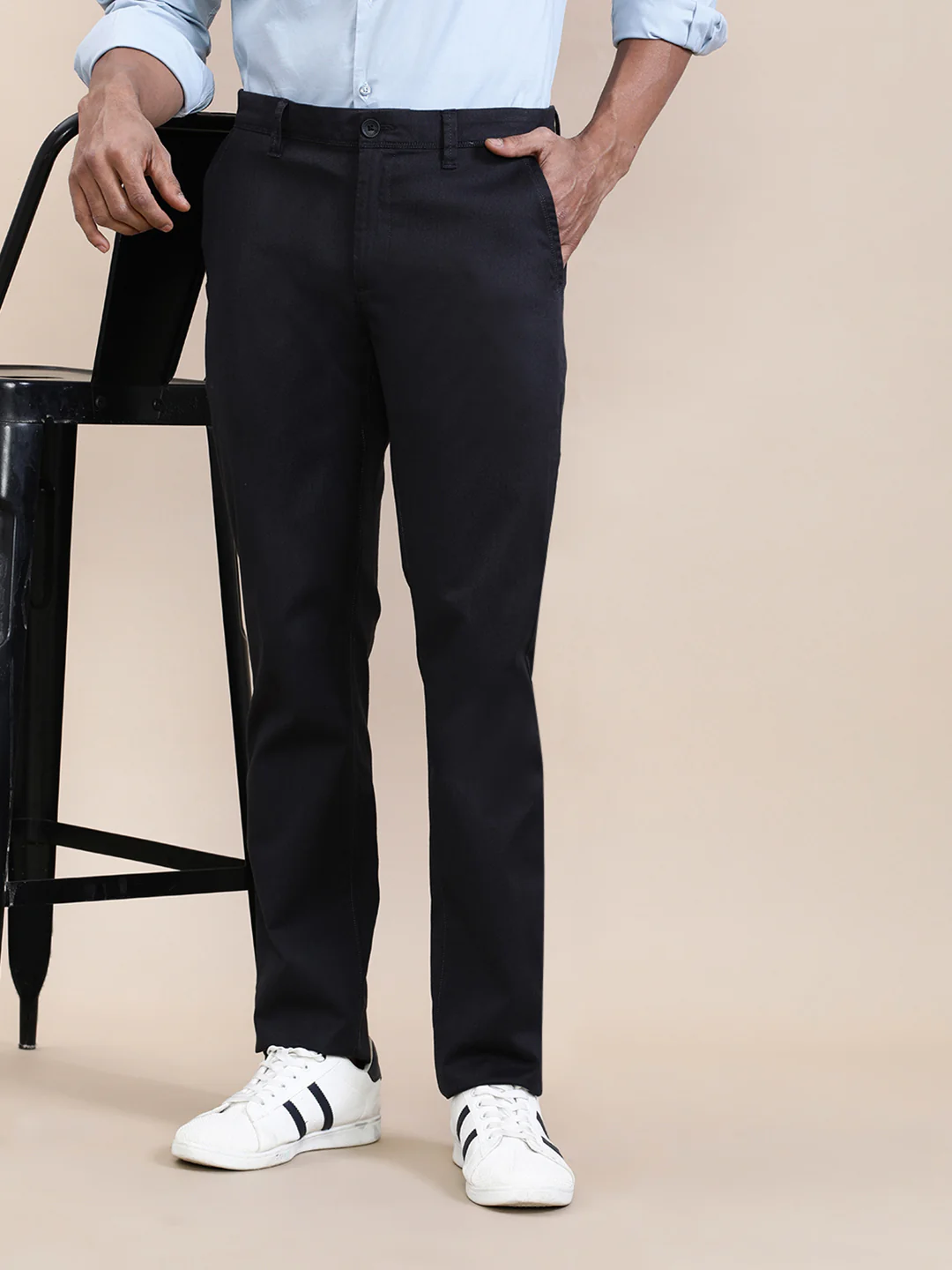 Premium Tone Textured Slim Fit Pants Black