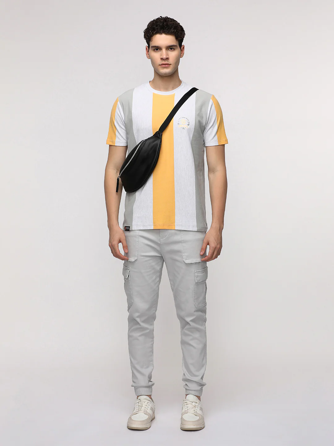 Vertical Stripe with Chest Print T-Shirt in White