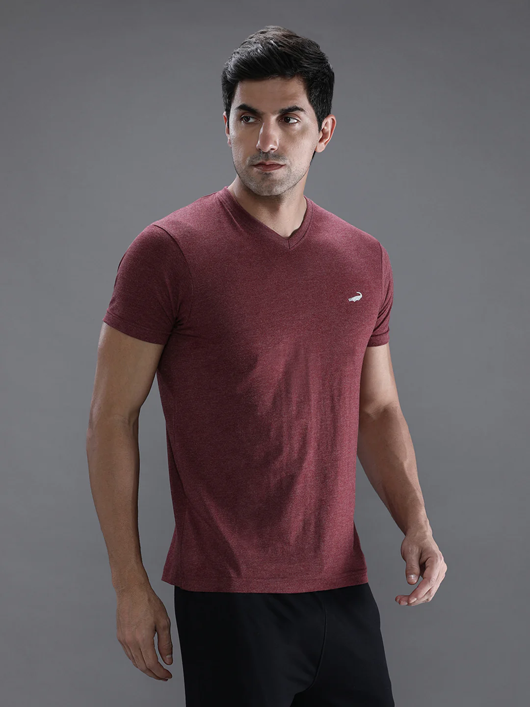Maroon Melange Casual Solid T-Shirt