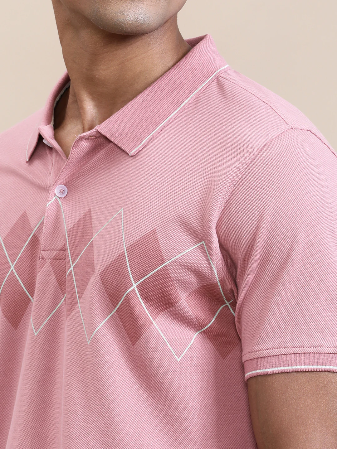 Chest Diamond Panel Print Slim Fit Polo Pink