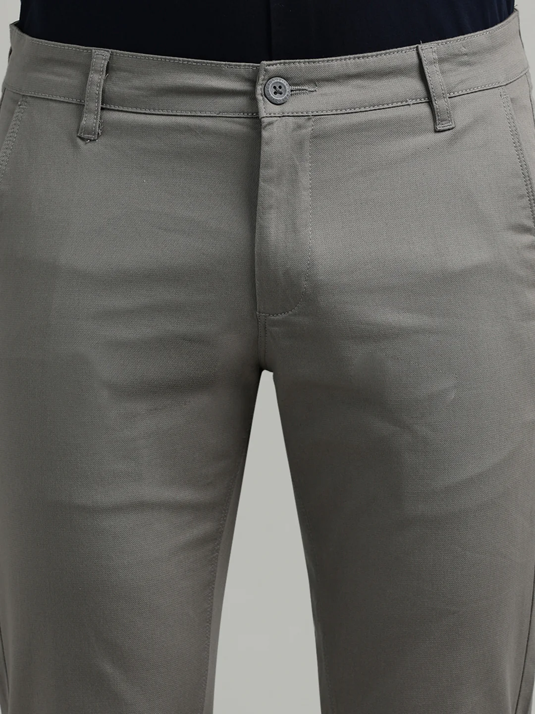 Grey Solid Trim Fit Trouser