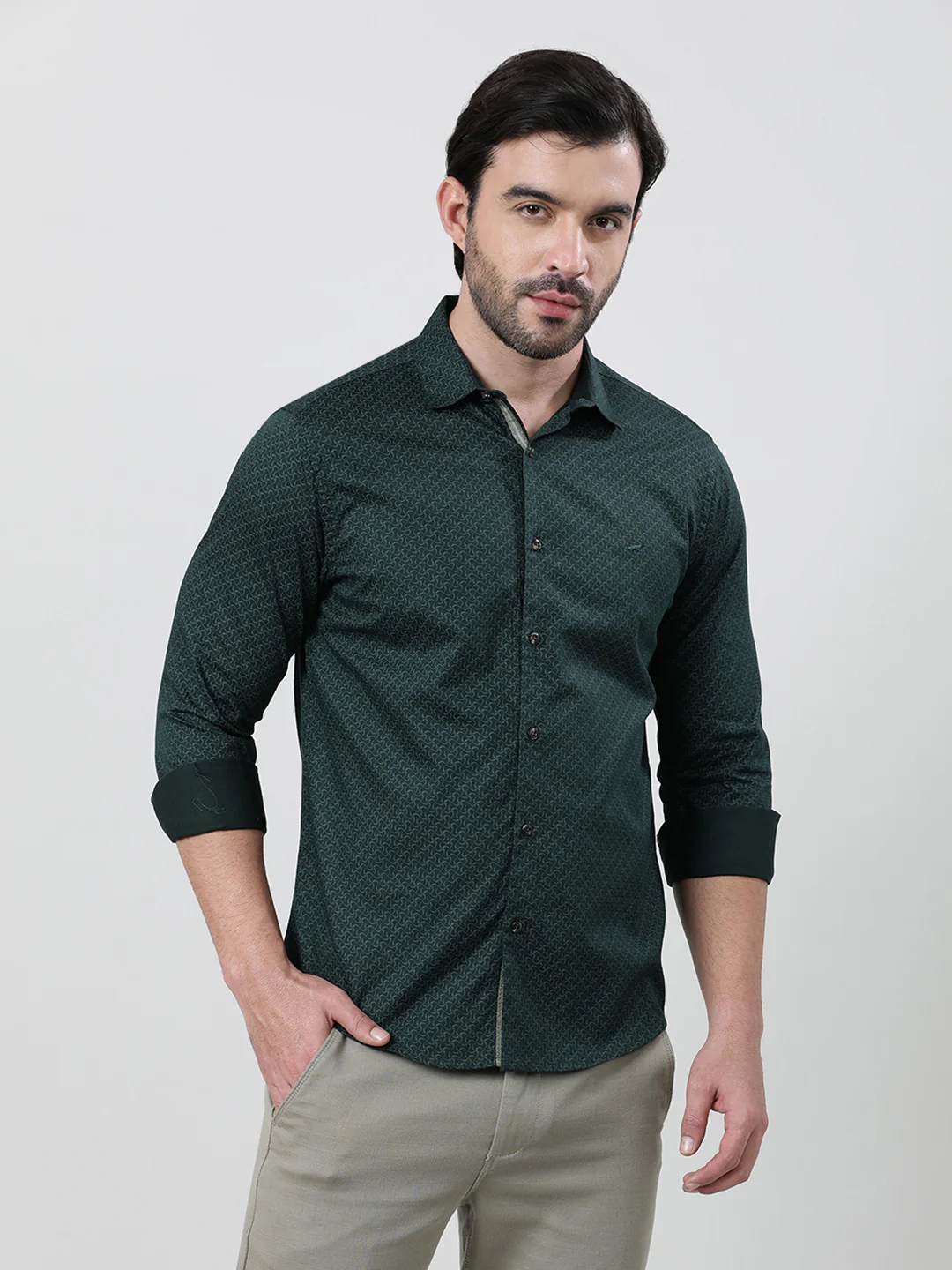 Printed Green Full Sleeve 100% Cotton Casual Shirt