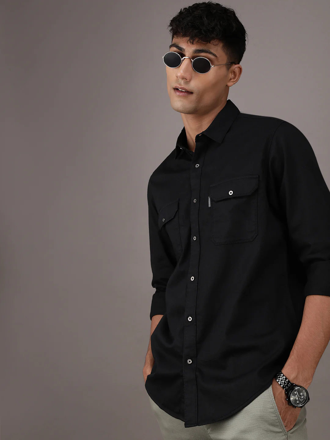Black Solid Full Sleeve Casual Shirt