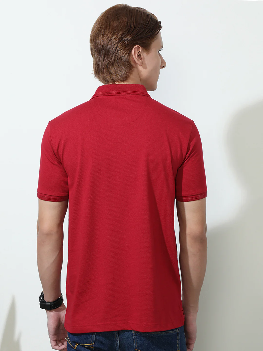 Red Solid Half Sleeve Casual Polo T-Shirt