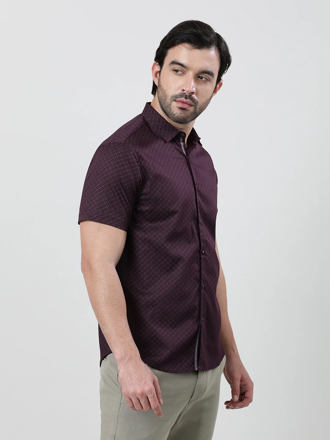 Maroon Printed Half Sleeve 100% Cotton Shirt