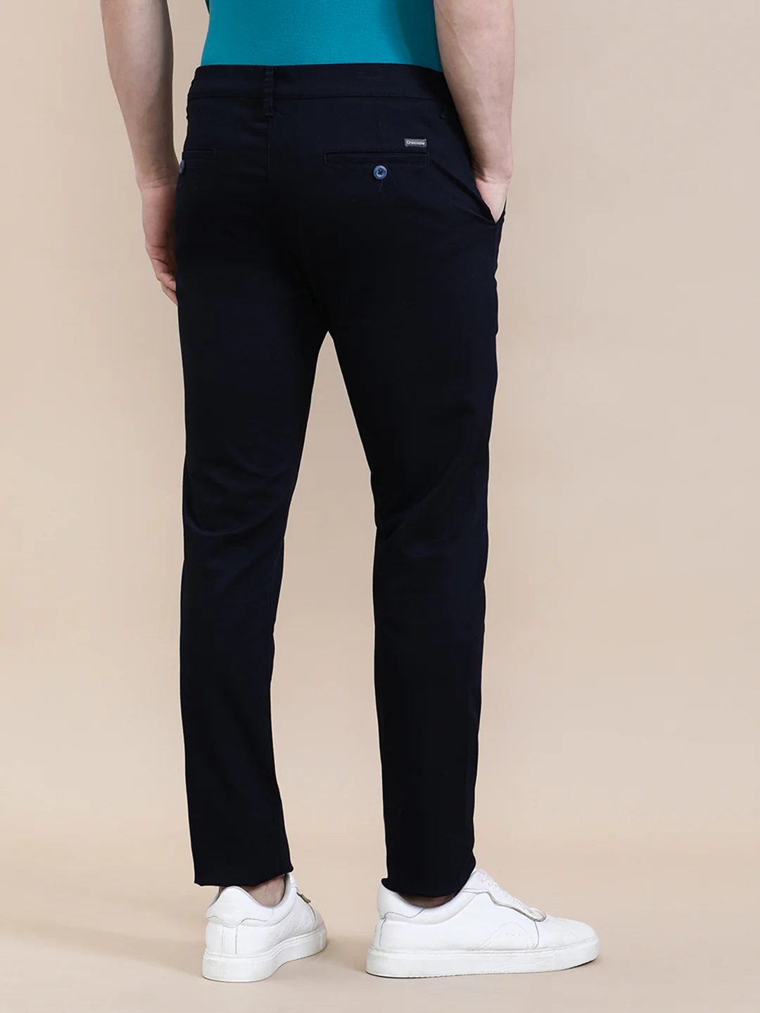 Textured Stretch Slim Fit Pants Navy
