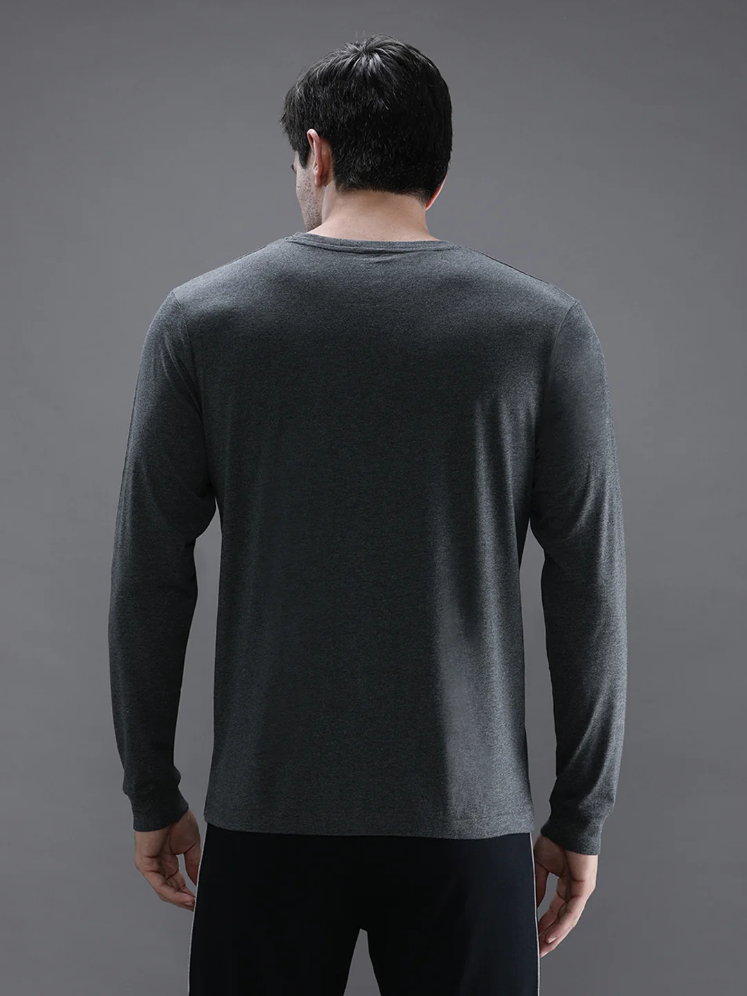 Charcoal Melange Grey Solid T-Shirt