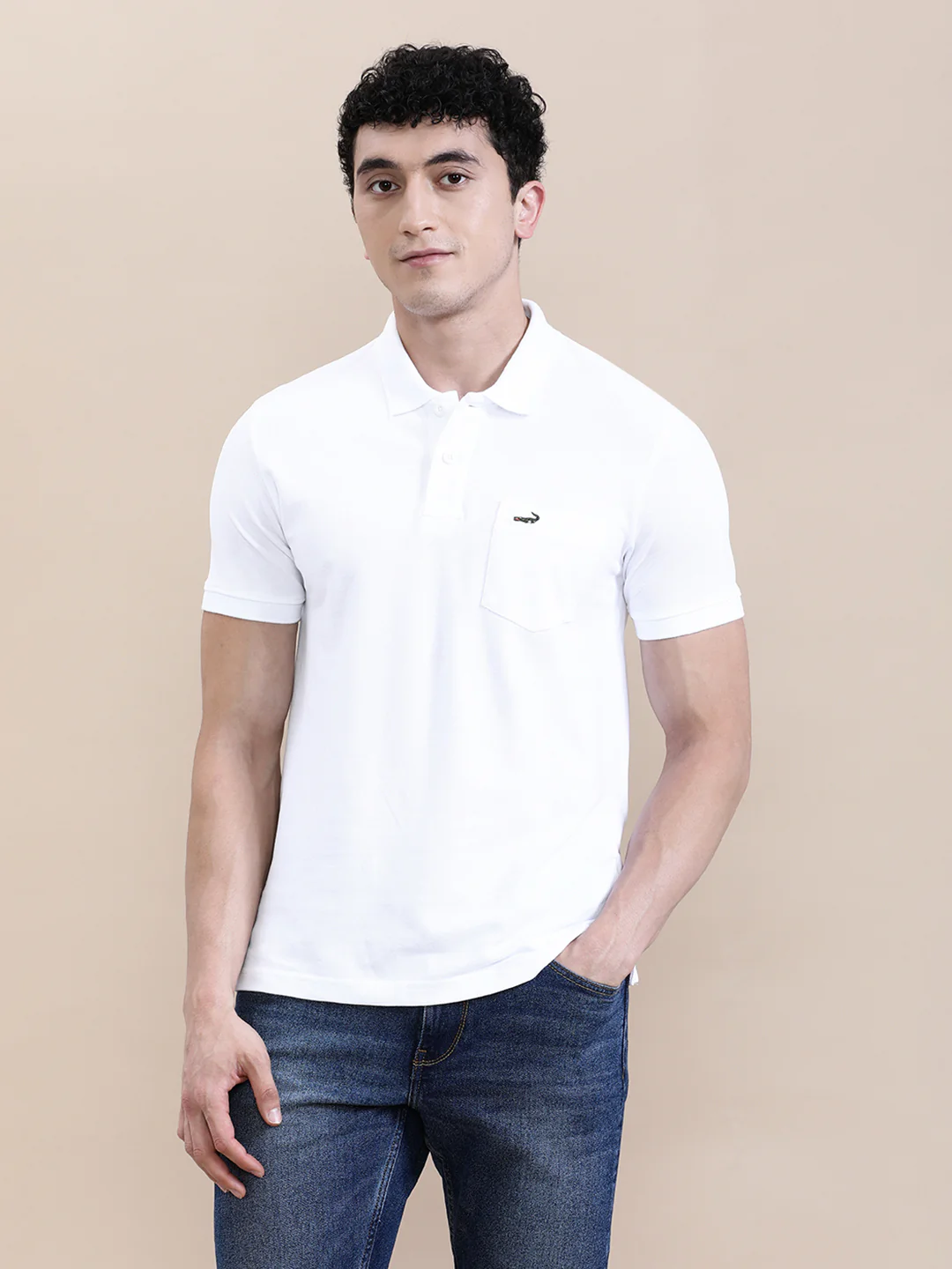 White Solid Polo T-Shirt with Pocket