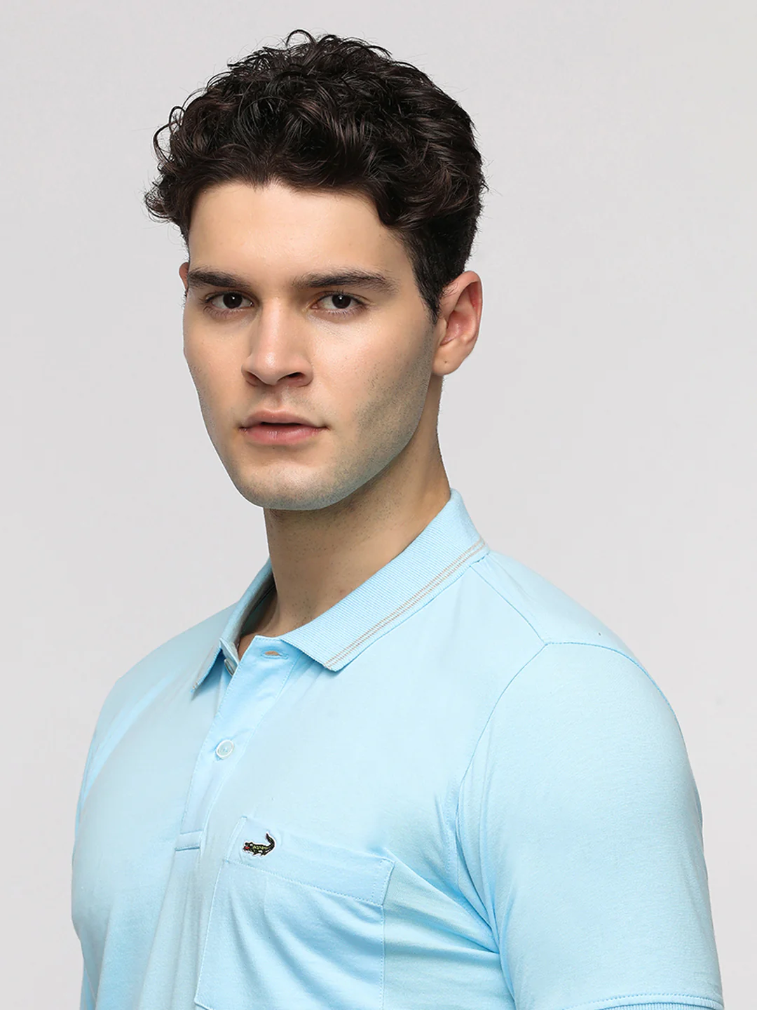 Bright Solid Polo T-Shirt with Pocket in Light Blue