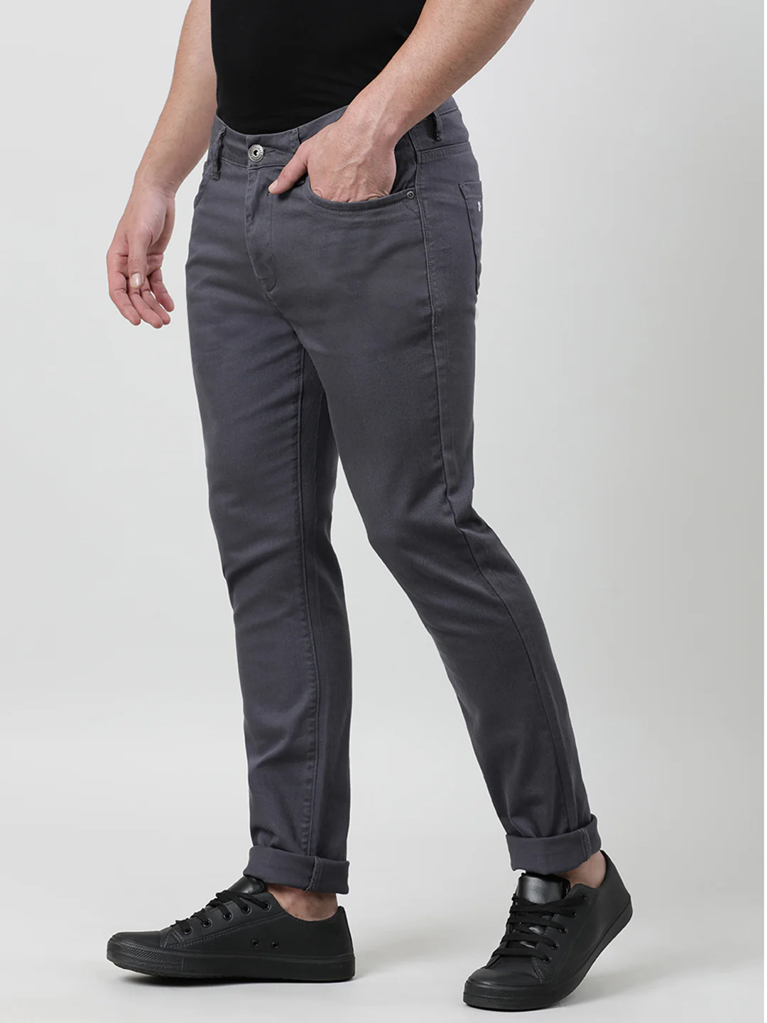 Casual Dark Grey Solid Slim Fit Trouser