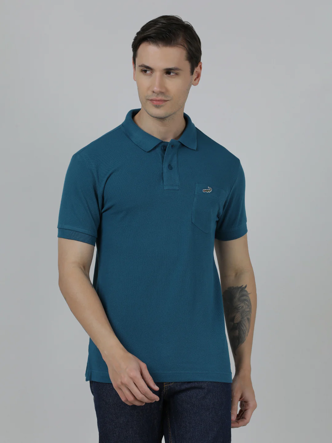 Solid Slim Fit Blue Polo T-Shirt with Pocket