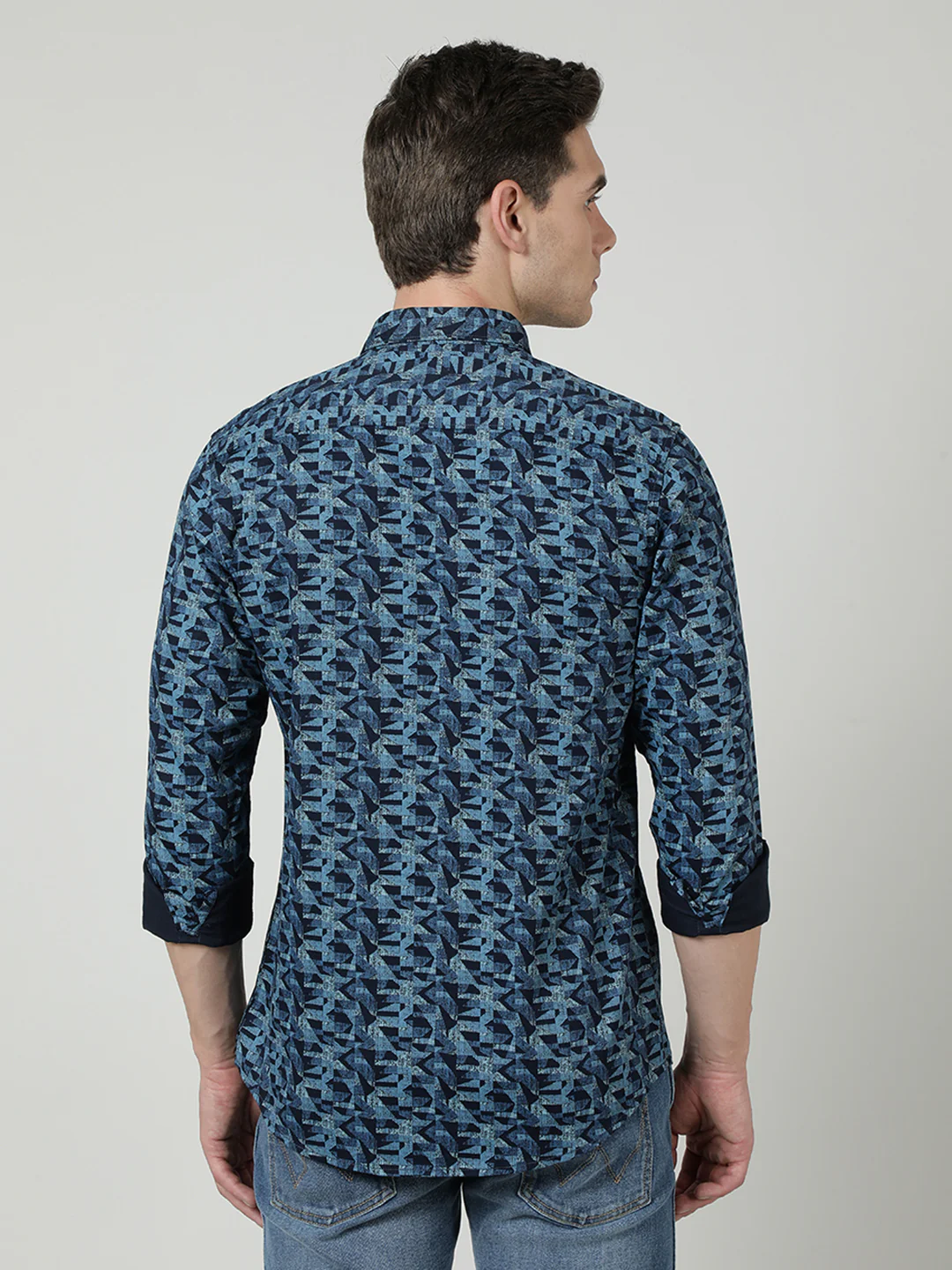 Navy Printed Full Sleeve 100% Cotton Shirt