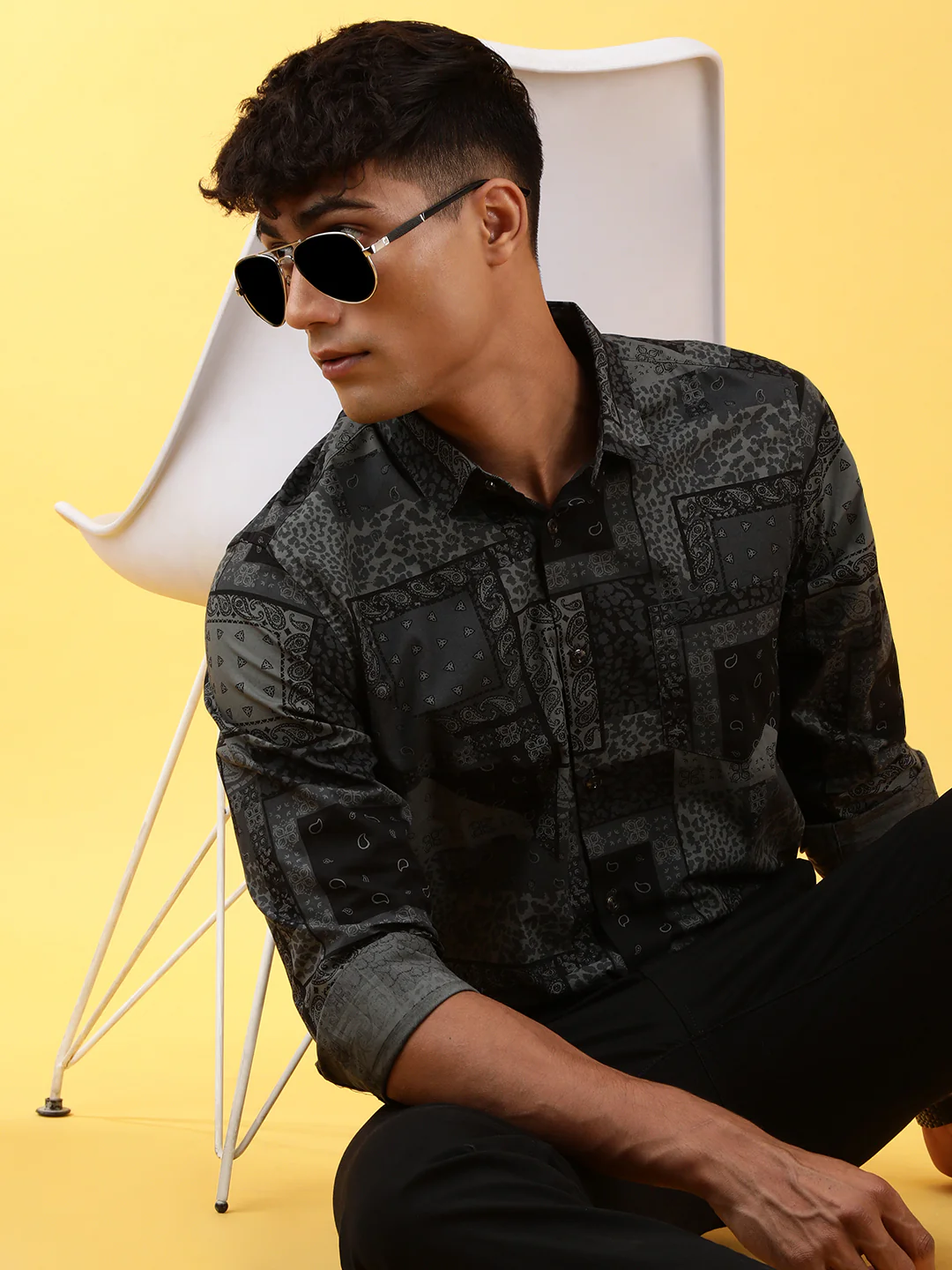 Printed Full Sleeve 100% Cotton Green Shirt