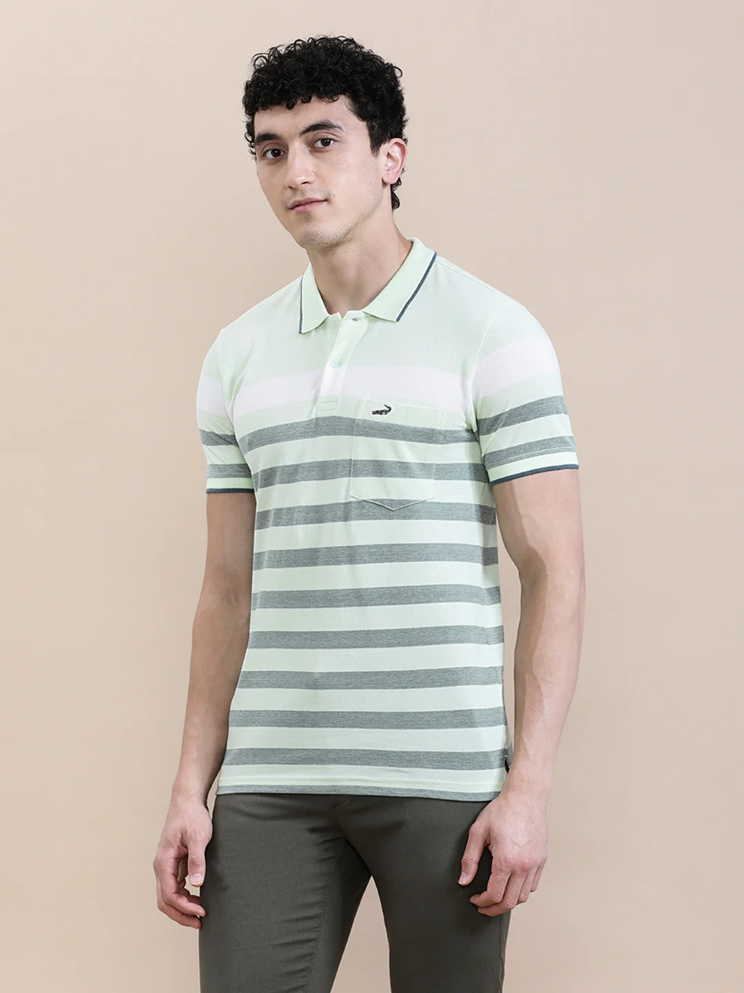 Green Birdseye Engineered Stripe Slim Fit Polo
