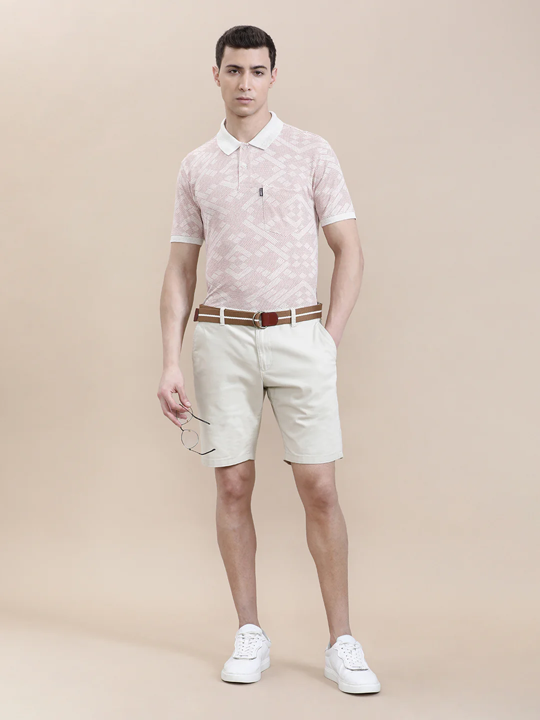 Geometric AOP Slim Fit Polo Pink