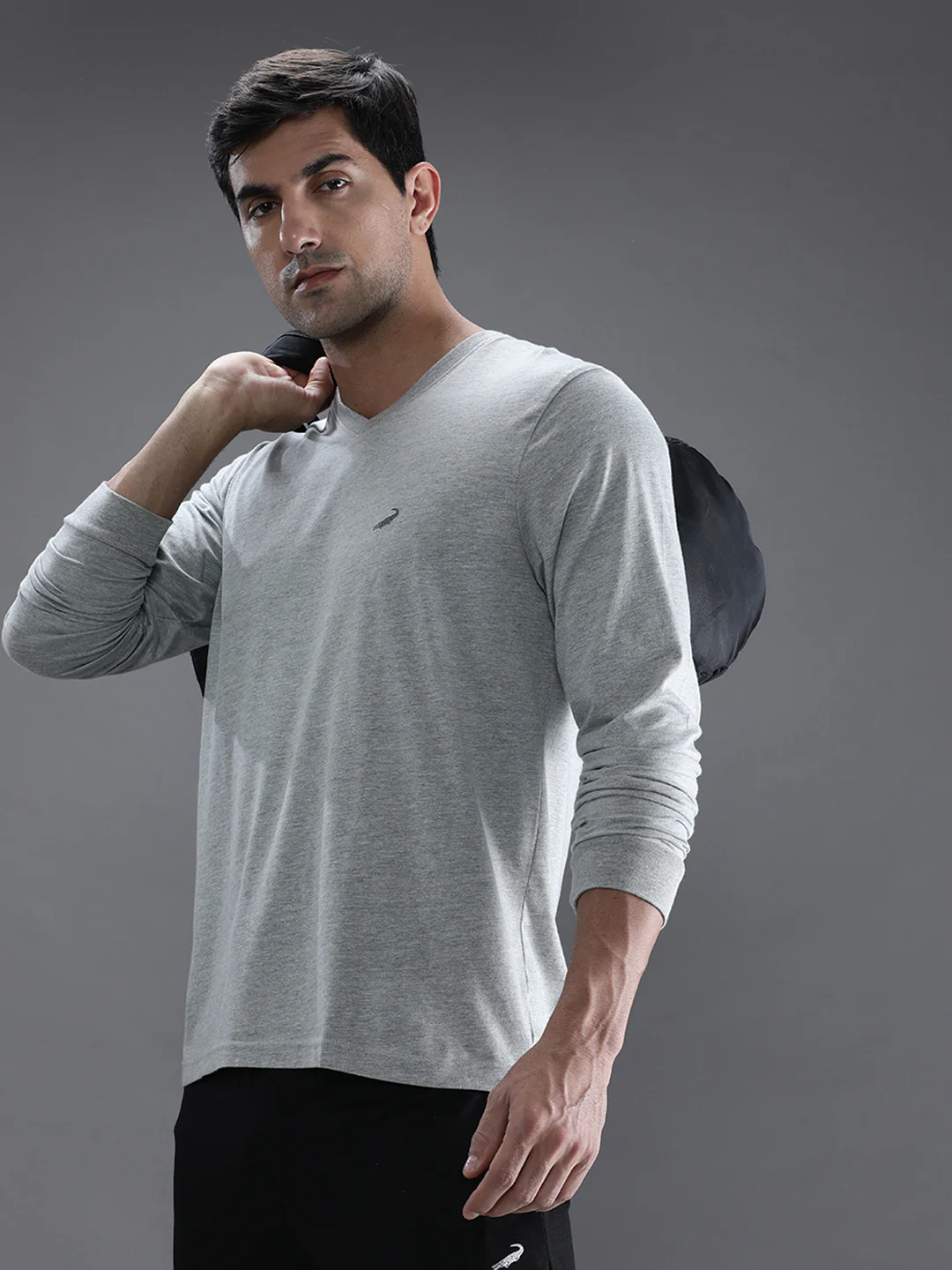 Grey Melange Solid T-Shirt