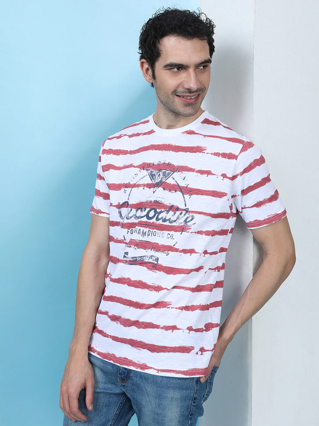 Red and White Striped Casual T-Shirt