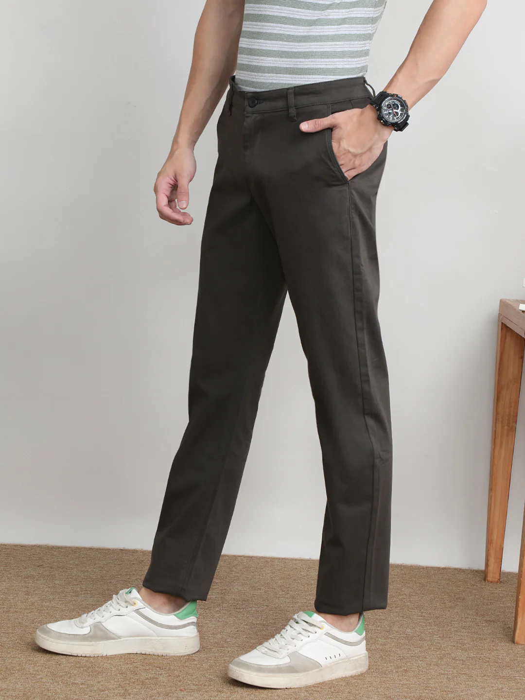 Solid Casual Grey Trouser