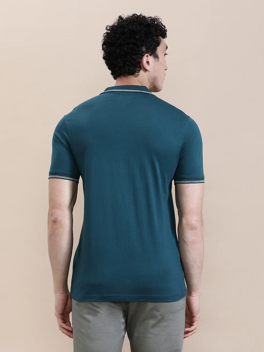 Teal Blue Solid Polo T-Shirt with Pocket