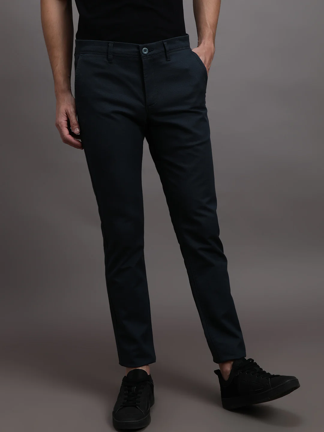 Dark Navy Solid Casual Trouser