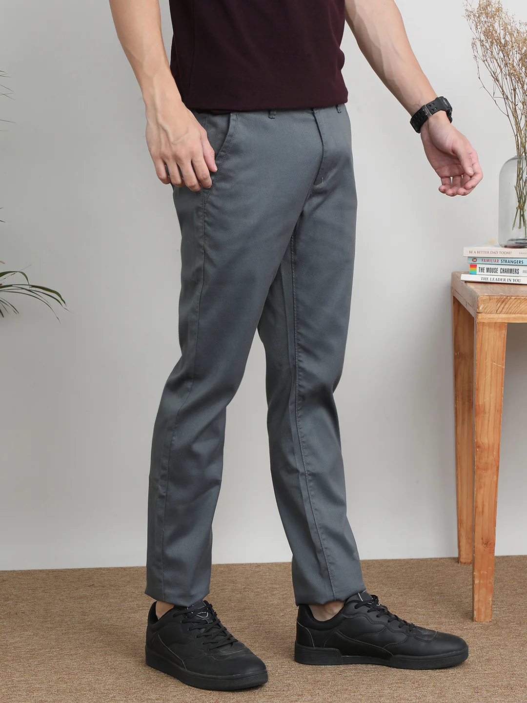 Solid Grey Casual Trouser