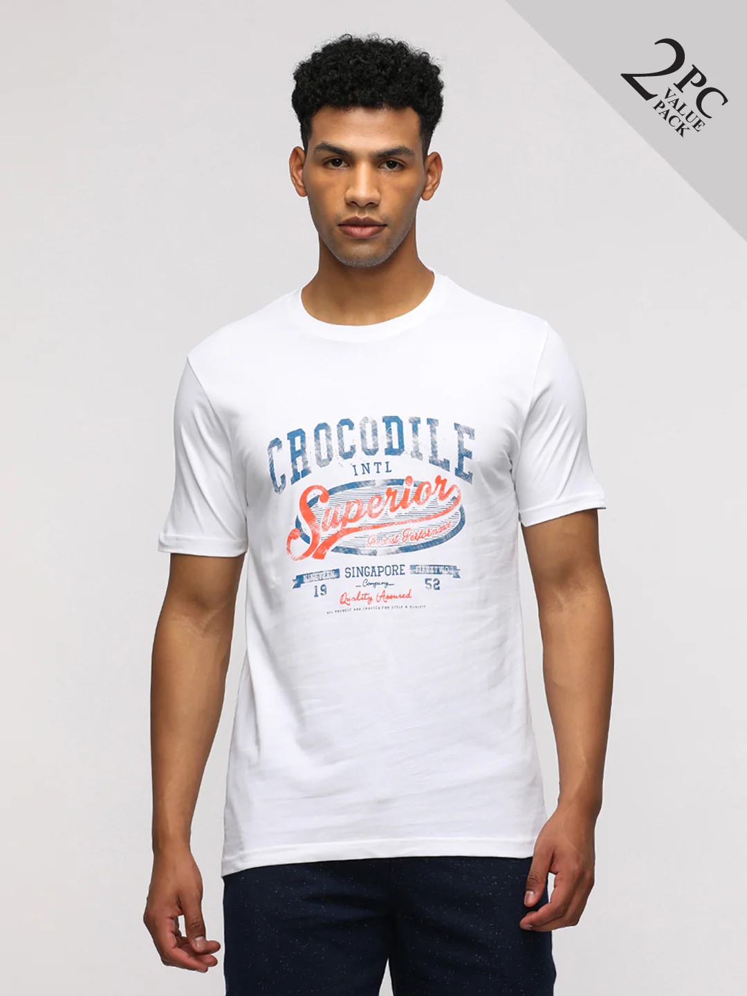 Typography Printed Pack Of 2 Round Neck Cotton Slim Fit T-shirts