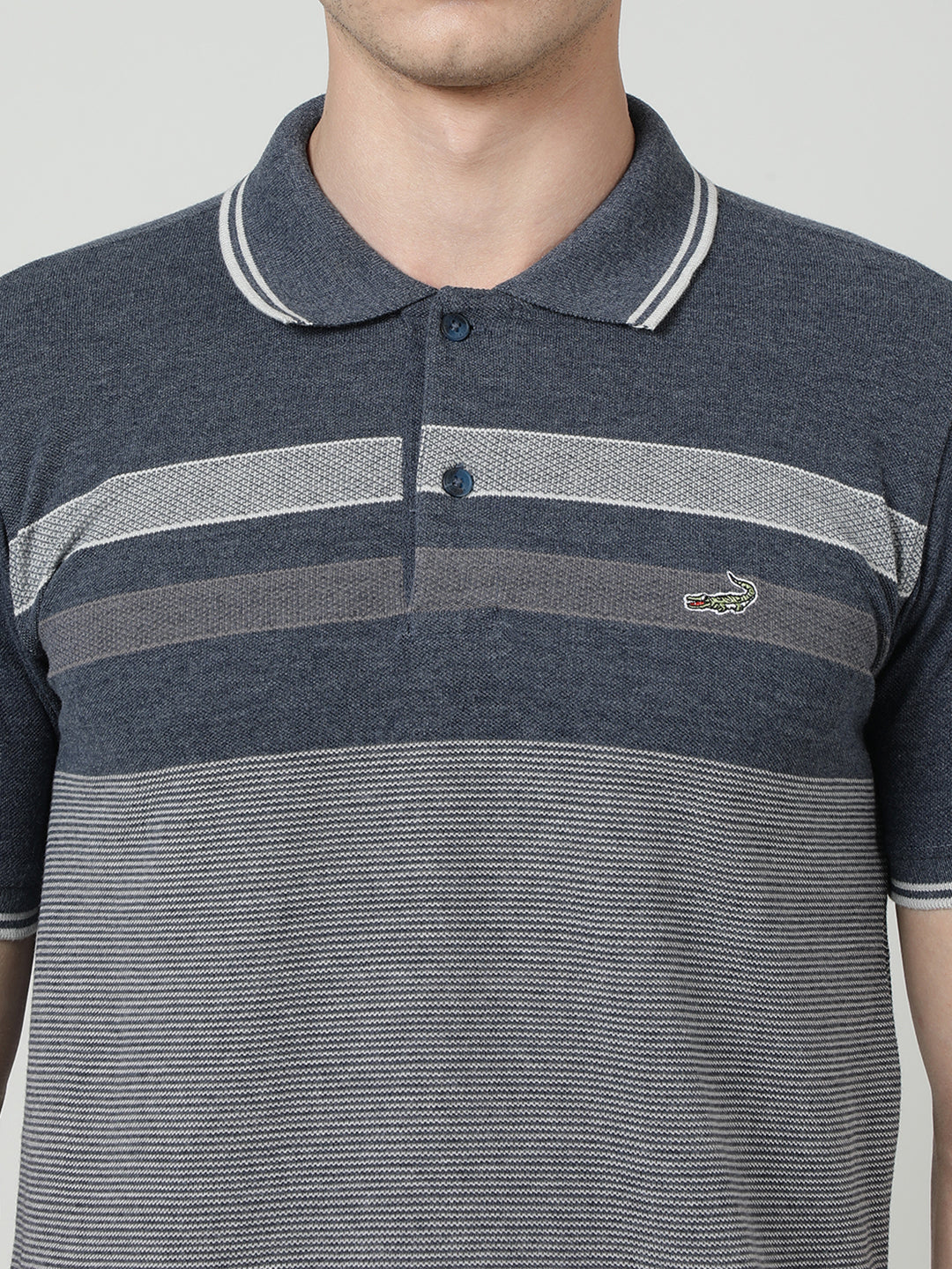 Navy Striped Polo T-Shirt