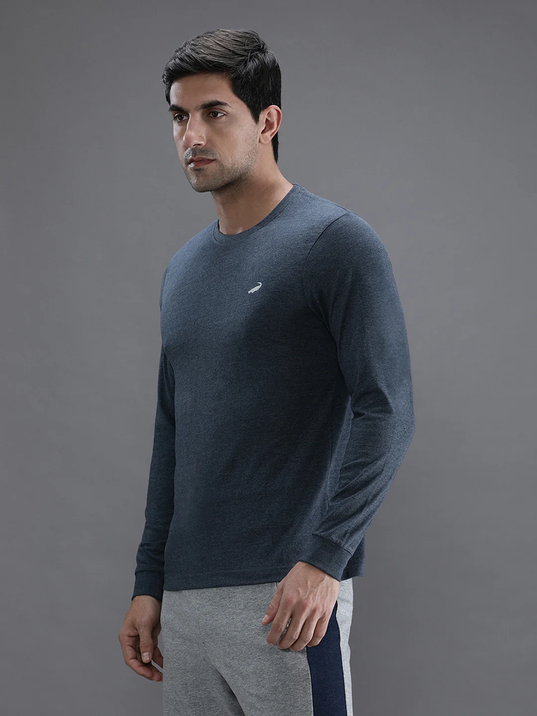 Denim Melange Casual Blue Solid T-Shirt