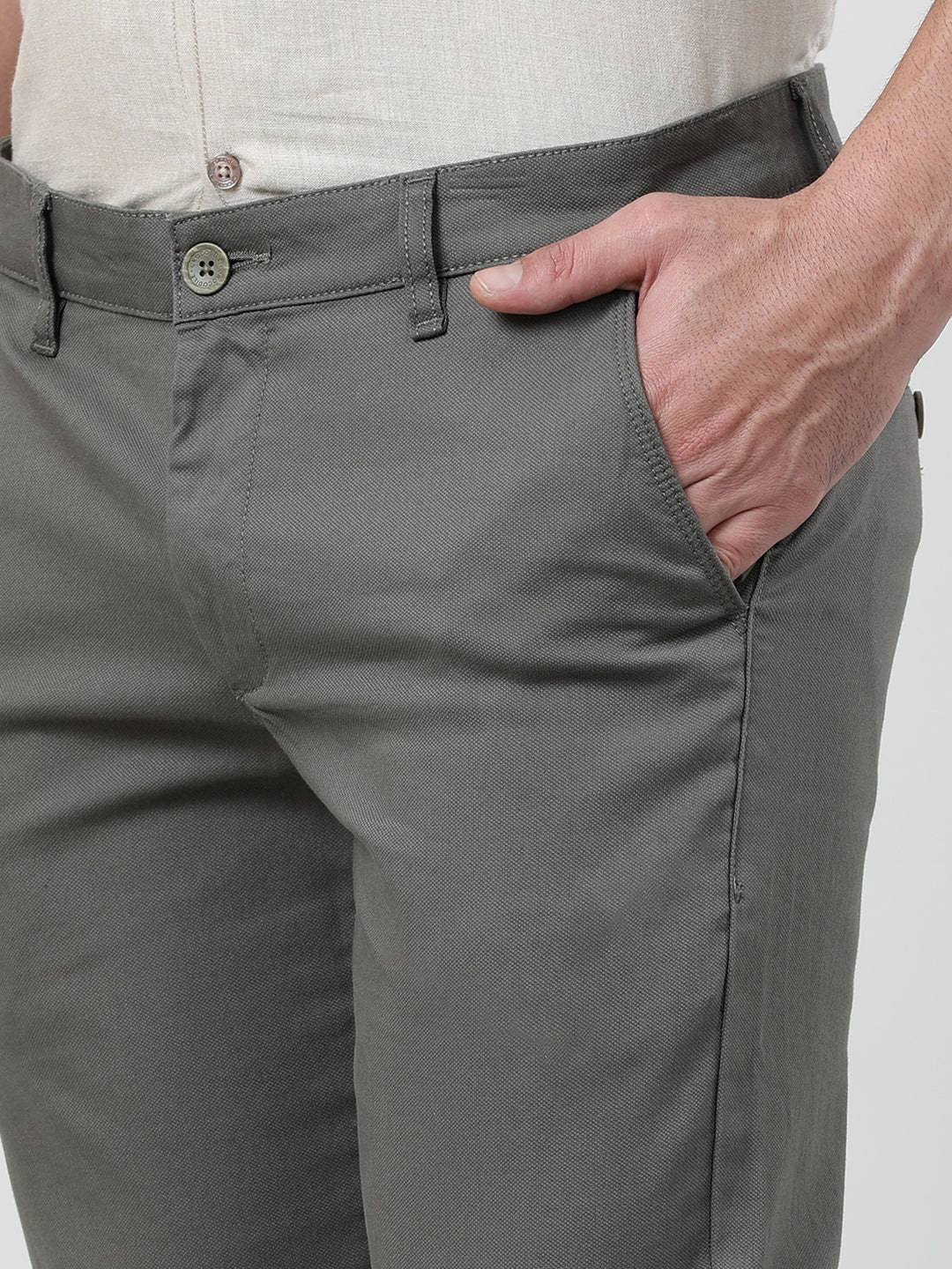 Solid Olive Green Casual Slim Fit Trouser