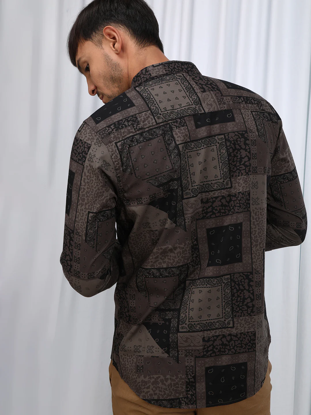 Brown Printed Full Sleeve Casual 100% Cotton Shirt