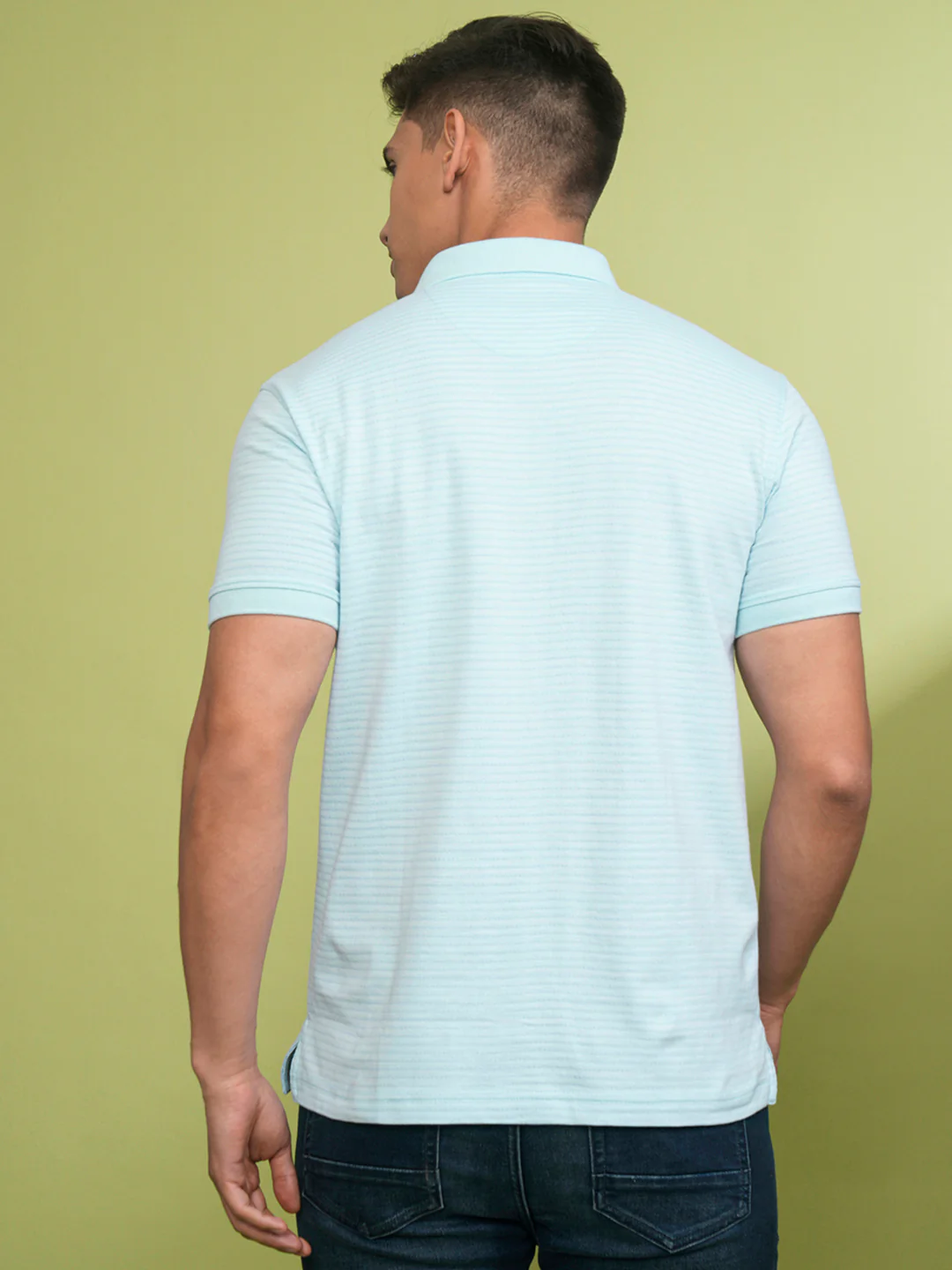 Solid Self Texture Polo T-Shirt in Powder Blue with Pocket