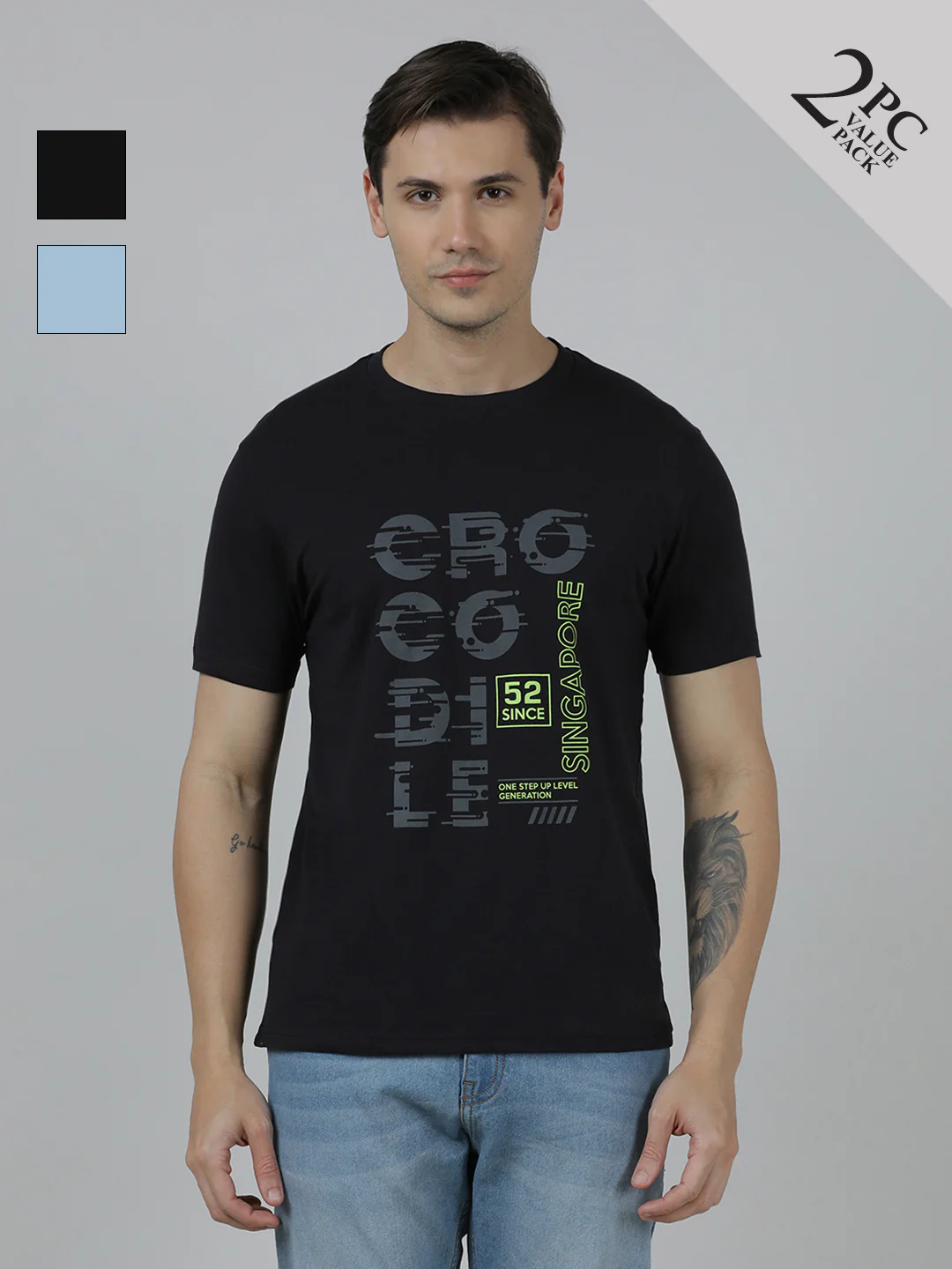 Pack Of 2 Typography Printed Slim Fit Cotton T-shirts